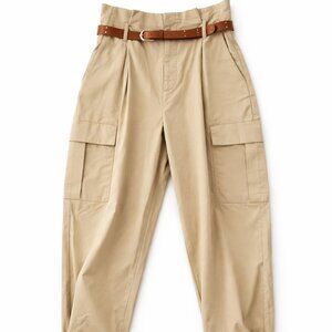ZARA Paperbag Waist Belted Cargo Pants – Size M – Neutral Beige